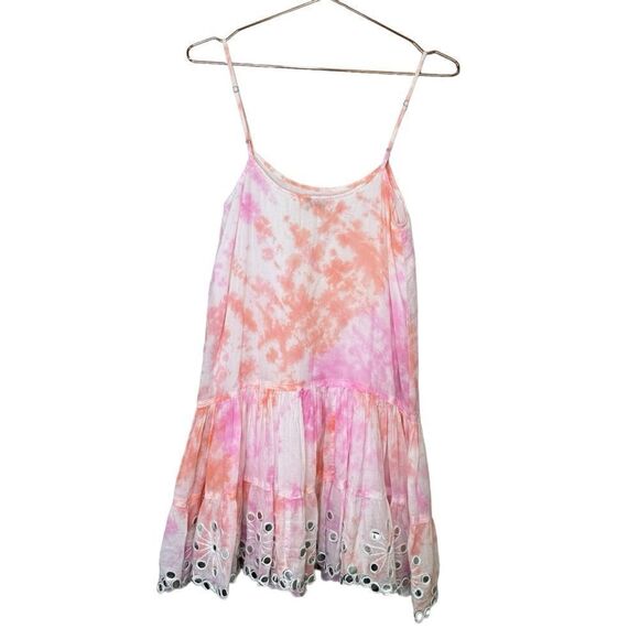 Juliet Dunn Shisha Mirror Embroidered Tie Dye Cotton Mini Dress Pink White Small - Picture 5 of 10